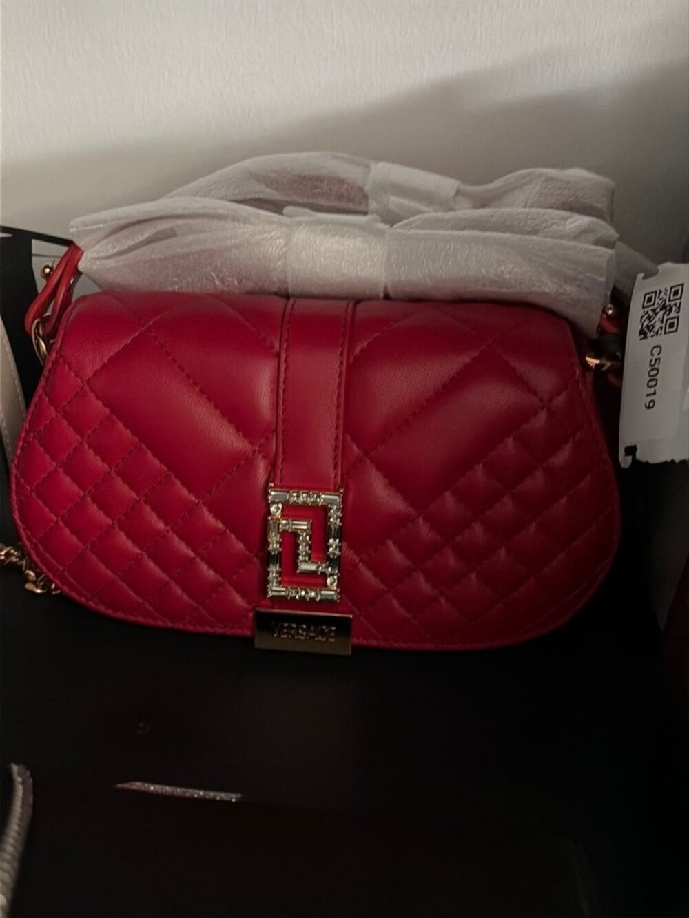 Versace Black or Red Leather Quilted Shoulder Strap Bag